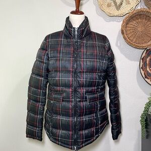 Lauren RALPH LAUREN Printed PLAID PUFF COAT JACKET BLACK RED WHITE Size Medium